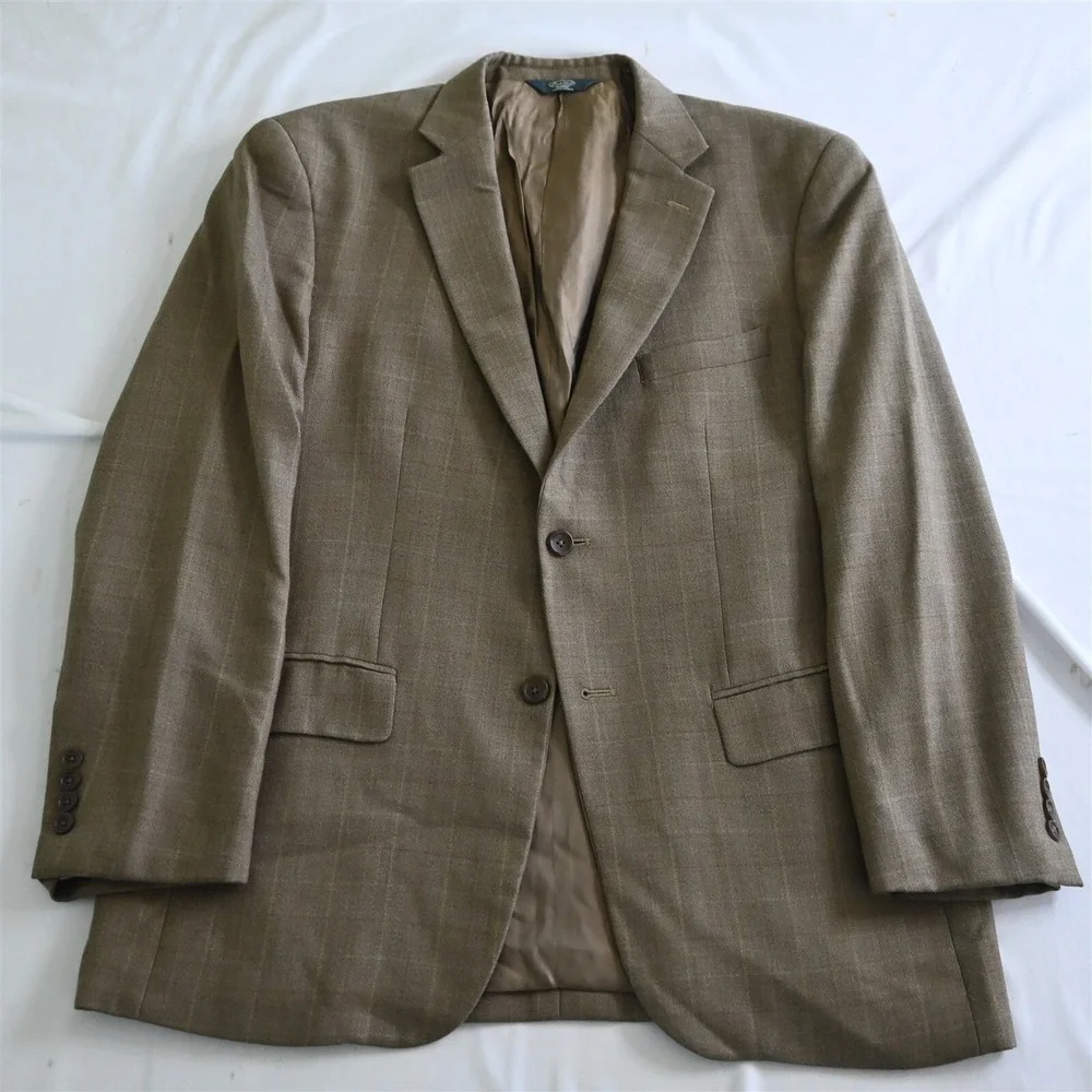 Pronto Uomo Platinum 44R Brown Herringbone 100% Wool Jacket Blazer Sport‎ Coat
